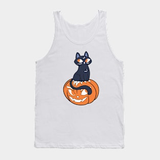 Spooky Black Cat on Pumpkin Tank Top